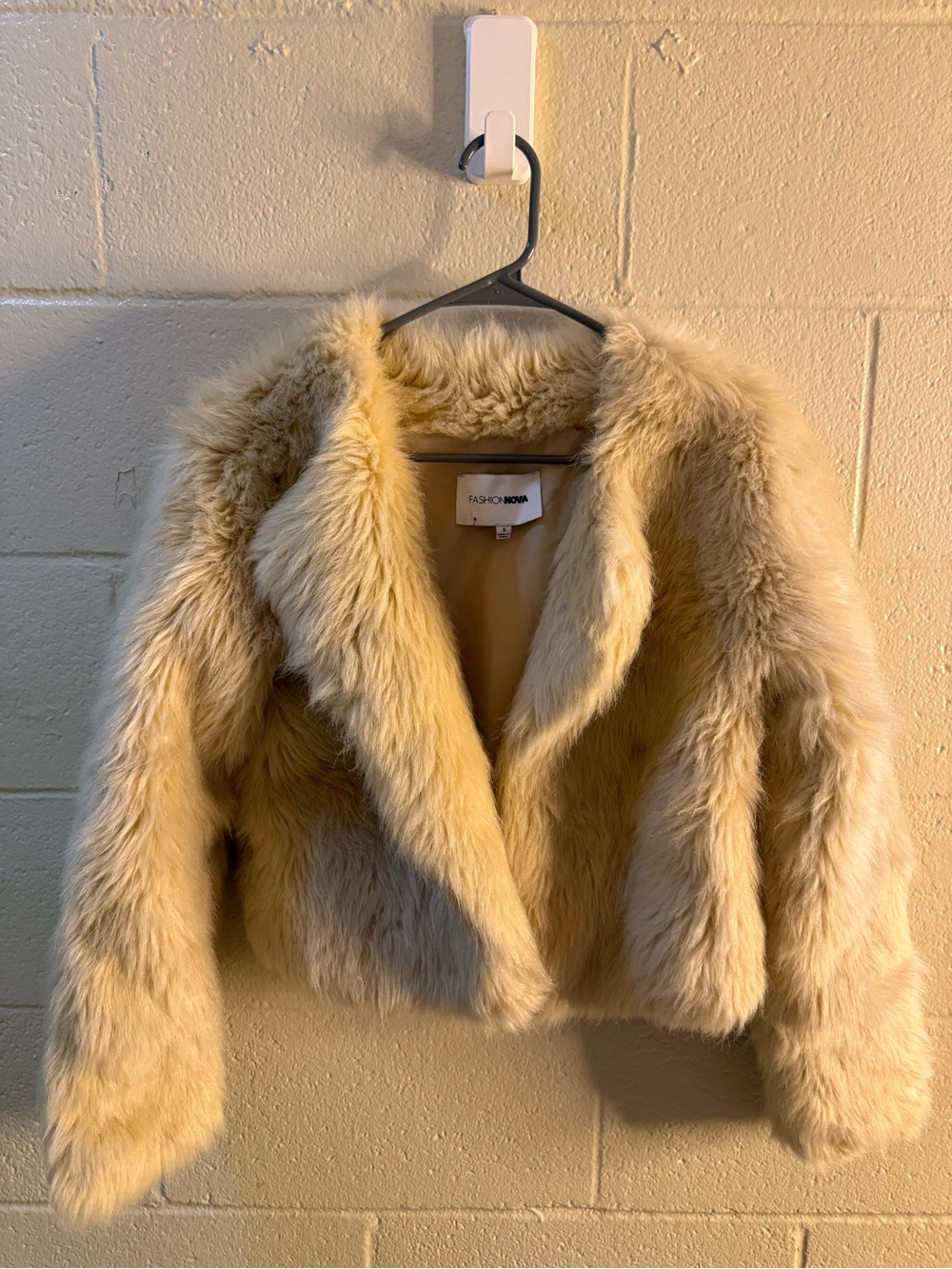 Fashion Nova Beige Faux Fur Cropped Jacket